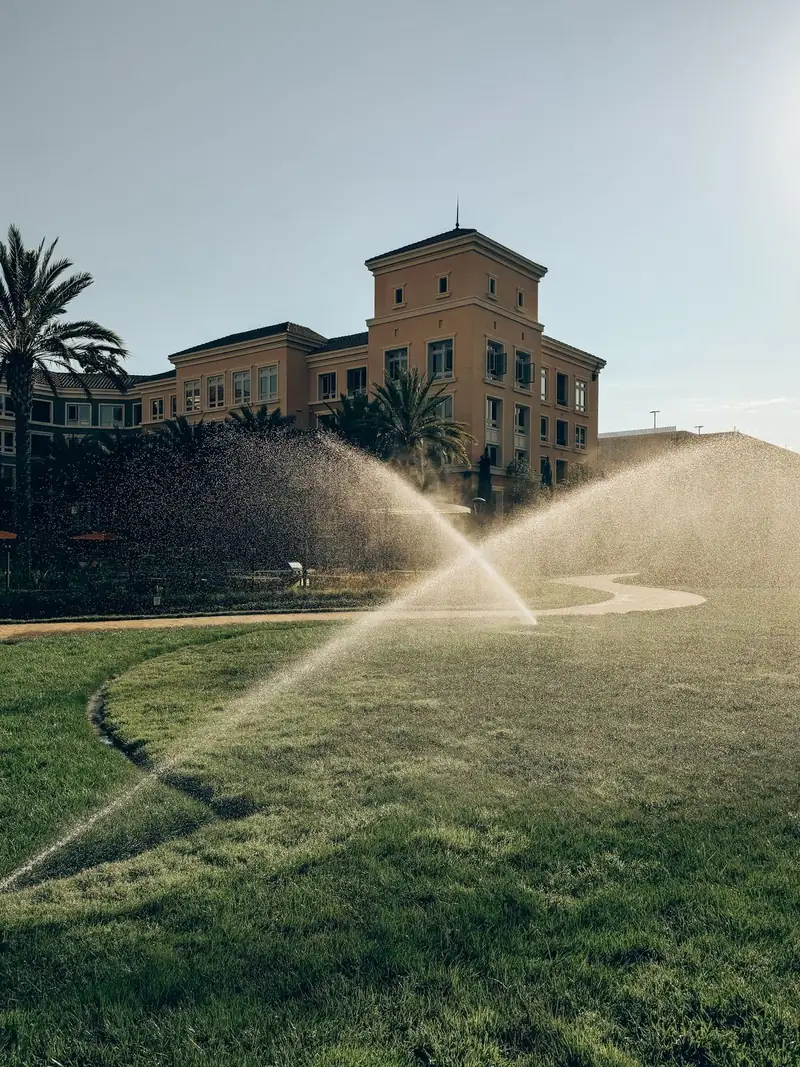 Sprinkler heads watering a lawn